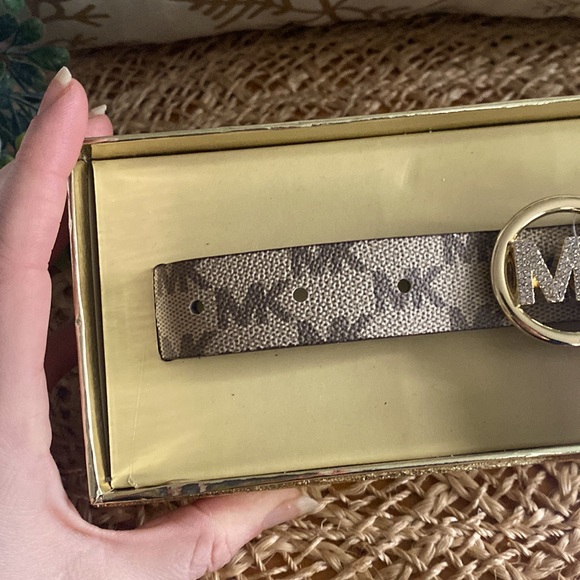 Michael Kors Monogram MK Logo Rhinestone Studded Reversible Belt, L/XL - Picture 2 of 10